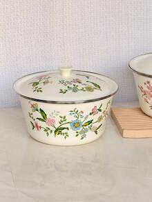 1 件木柄搪瓷不粘锅，时尚花卉早餐煎锅，快速加热搪瓷汤锅，适用于燃气灶、柴炉、电磁炉、烤箱、蒸锅，2 人汤锅带盖和不带盖，搪瓷锅加热迅速（内有液体使用），精美包装，适合作为母亲节和圣诞节送给朋友、母亲和岳母的时尚礼物 - 彩色 - 查看 4