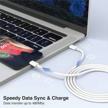 1-Pack/2-Pack 10FT 60W USB C To USB C Cable, Type C To Type C Cable,Fast Charging Cable For IPhone Air 17 16e 16 15 Pro Plus Pro Max,For Galaxy S25/S24, For IPad Pro/Air/Mini, For MacBook Pro/Air And More - White-2m - View 3