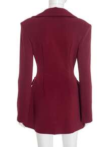 Blusas Bonitas De Mujer Elitara Vestidos Elegantes De Mujer Solid Color Deep V Blazer Dress Women's Double-Breasted Waist-Slim Fit Faux Pocket Party Gown Dresses For Women Going Out Outfits - Màu Đỏ Sâu - Xem 7