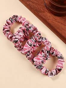 4pcs Versatile Summer Floral Print Succulent Hair Scrunchies, Suitable For Women Outdoor Decoration Hair Accessories - Multicolor - View 3