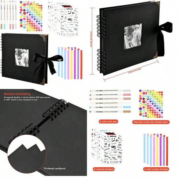 lbum de Fotos Scrapbook, lbumes de Recortes de Bricolaje 80 Pginas, Scrapbook Memoria de Viaje con Pegatinas y Bolgrafos, Regalo para Cumpleaos, Navidad, Pareja, Boda Aniversario, Negro