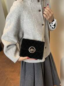 Túi xách nữ hình thoi thời trang, túi vuông nhỏ có dây xích mới, túi đeo vai chéo đa năng, túi đi làm. - màu đen - Xem 3