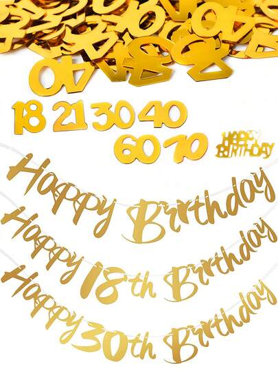 15克/套 生日快乐装饰彩纸屑，适用于18/21/30/40/50/60/70岁生日派对、家居DIY桌面装饰彩纸屑横幅套装