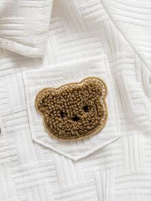 3件套夏季新款男婴POLO领胸袋小熊格子印花短袖连体衣套装 - 彩色 - 查看 9