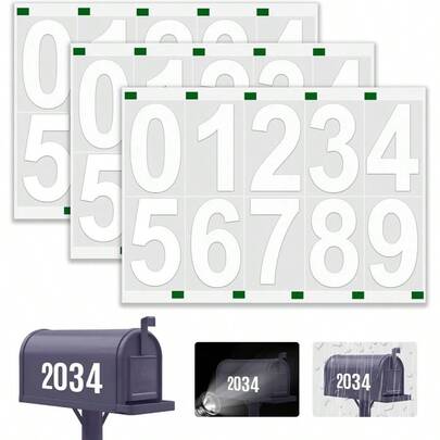 Reflective Mailbox Numbers Sticker, 3 Sets Large 0 - 9 Self Adhesive Vinyl Waterproof Number Sticker Outside, Signs, Doors, Trucks, Address Numbers House 3 Inch * 3, White