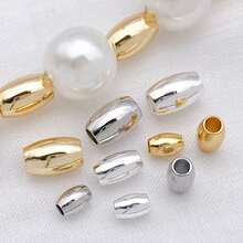 15颗18K镀金米粒珠，小椭圆橄榄形，光滑无缝，散装金属隔珠连接器，适用于珠宝制作、手链、项链、DIY工艺品配件