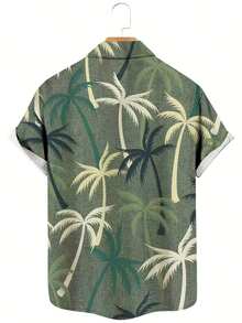 Camicia casual a maniche corte con bottoni e stampa di palme, estiva, da uomo - Multicolore - Visualizzare 3
