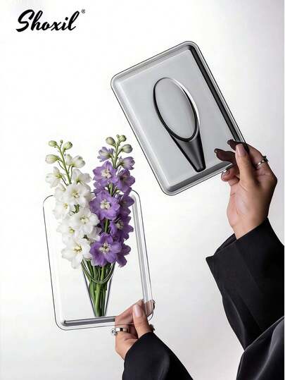 shoxil 1pc Transparent/Smoky Gray Acrylic Book-Shaped Vase, Transparent Photo Frame Vase, Unique Center Decor Flower Stand, Modern Art Vase, Bookshelf And Home Decor Gift, Exquisite Vase, Suitable For Plant Lovers, Book Lovers Or As Housewarming Gift, Artistic And Practical.