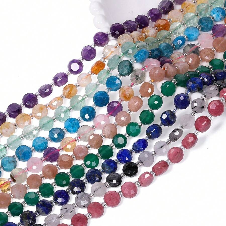 8x5mm Faceted Natural Stone Agate Quartz Beads Flat Round Loose Spacer Beading For Jewelry Making DIY Bracelet Necklace 7.5in - Beads - View 1