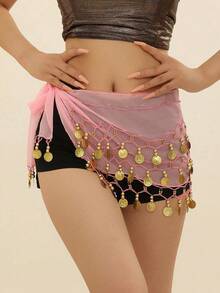 1 st höfthalsduk för magdans, söt magdanskjol med mynt, höfthalsduk i egyptisk stil, magdanshalsduk i chiffong för kvinnor, lämplig för yoga, zumba, magdans, höfthalsduk med fransar för kvinnor, paljettminikjol - holografisk franskjol - denimoutfit för kvinnor | strandklänning, karneval, fest - Multifärgad - Visa 6