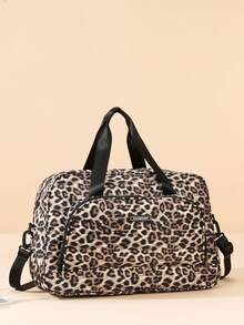 1件装 新款大容量旅行包 短途旅行行李包 健身包 豹纹休闲女包 孕妇住院包 度假包 防水休闲包 带独立鞋仓的随身行李包 - 棕色 - 查看 3