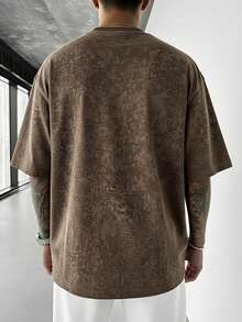 Simple Studio | Men's Vintage Minimalist Solid Color Washed Short Sleeve T-Shirt | Suitable For Summer Wear | Comfortable & Breathable | Leading Fashion - Brown - View 6