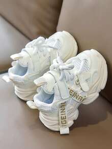 1双女童时尚运动鞋/厚底运动鞋，儿童魔术贴系带网面透气户外休闲鞋，女童软底防滑校园跑步鞋，适合步行/跑步，儿童网球鞋 - 米色 - 查看 5