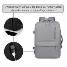 Waterproof Expandable Backpack For Notebooks, Travel, Executive, School, Reinforced, Large Capacity With USB Port, Unisex - Light Grey - View 6