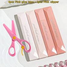 Paper Handwork Tapes Set (4pcs Glue Tape + 1pc Clipper), Pen Style Double Sided Adhesive Dot Tape, Macaron Color Clippers, For Paper Memo Diary Craft DIY Scrapbook Tape, Student Back To School Office