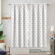 2pcs 2D White Background Wine Red Heart Dot Pattern Curtain, Sweet & Romantic Style, Polyester Fiber Material, Suitable For Rental House, Living Room, Bedroom, Removable And Machine Washable - Multicolor - View 3