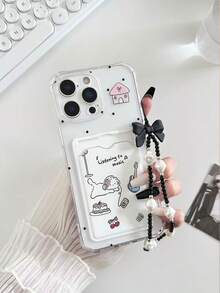 彩绘小狗蛋糕透明卡套软硅胶全包覆保护手机壳，附赠串珠手链配件，兼容 17 Pro/17 Air/17/17 Pro Max、16/11/16 Pro/16 Plus/16 Pro Max/16e、Galaxy S25/S25 Plus/S25 Ultra、A16/A36/A26/A56/A50/A12/A32/A52/A72、11/12 Pro/12/12X/13 Pro/14 Pro/15 Pro、10/9/Note 9/12C/Note 11 Pro/Note 8 Pro - 彩色 - 查看 1