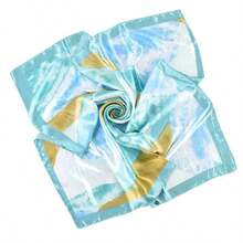 Women's Scarf 90x90 Watercolor | Satin Finish | Elegant And Versatile Print - 綠色 - 查看 5