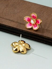 1对复古樱花耳环，粉色釉面3D花朵设计，甜美优雅，日常奢华，情人节浪漫礼物 - 粉色 - 查看 5