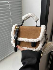 Plush Handbag Shoulder Crossbody Satchel Bag - Brown - View 2