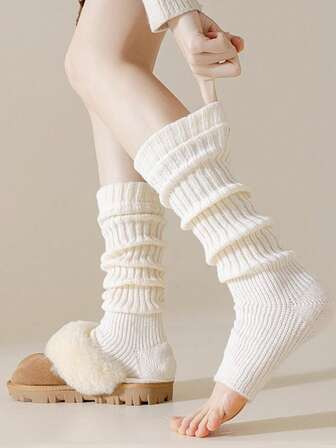 1 Pair Women's Solid Color Rib Knit Leg Warmers, Decorative Knitted Leg Warmers, Minimalist Vintage Style, High Elasticity, Comfortable And Warm, Can Be Paired With Boots, Suitable For Autumn/Winter Daily Wear