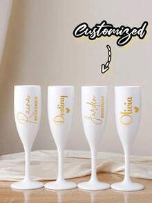 1Pc Custom Acrylic Champagne Flutes,Customize Plastic Stem Glasses, PP Material Shatterproof, Pressure Resistant ,Elegant Plastic Champagne Glasses For Wedding Toast, Engagement Party, Graduation Celebration, Bachelorette Party, Bridal Shower, Baby Shower, Birthday Party Multi Functional, ,Ornamental,Reusable. - Multicolor - View 1