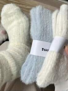 1pair/3pairs/6pairs Mink Plush Polka Dot Socks, Warm Thickened Plush Socks For Autumn/Winter - Multicolor - View 4