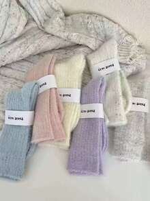 1pair/3pairs/6pairs Mink Plush Polka Dot Socks, Warm Thickened Plush Socks For Autumn/Winter - Multicolor - View 6