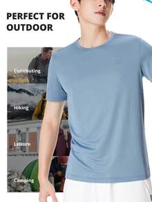 CAMEL CROWN Men's Quick-Dry Breathable Solid Color Round Neck Outdoor Short Sleeve T-Shirt, Summer - Mist Gray Blue - View 4