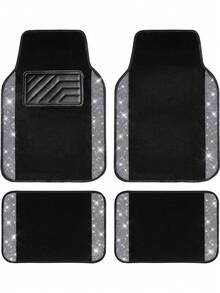 Juego de alfombrillas de coche con diamantes brillantes: Disponible en 5 piezas (alfombrillas + funda para volante), 4 piezas (alfombrillas completas del coche) o 1 pieza (funda para volante). Rhinestones brillantes, resistente al agua y antideslizante, adecuado para sedanes, SUV y - Estilo A - Ver 18
