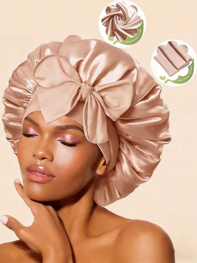 A Women's Ribbon Satin Sleeping Cap, Shower Cap, Wide-Brimmed Elastic Hair Cap, Suitable For Everyday Wear, A Versatile Gift For Holidays.