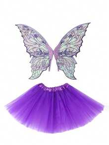 仙女服装套装，配有蝴蝶和四叶翅膀以及薄纱裙，适合公主派对角色扮演、节日服装道具、嘉年华等场合。 - 彩色 - 查看 12