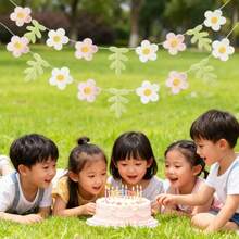 Kids Boys Girls Outdoor Indoor Spring Flower Pull Flag, Pink Yellow Green Triangle Fish Tail Leaf Party Decor Hanging Banner, Festival Birthday Wall Backdrop - Multicolor - View 15