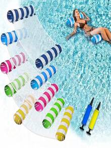 Ensemble de 5 pièces de hamac/chaise gonflable pour adulte - Fabriqué en PVC durable, ce lit flottant gonflable à rayures pliable est parfait pour les fêtes de piscine et les cadeaux d'été; un essentiel de l'été. - Multicolore - Voir 8