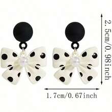 Simple Temperament Bow Polka Dot Earrings Fashionable Cute Black And White Polka Dot Drop Dangle Earrings For Women Jewelry Gifts - 黑色蝴蝶結耳環 - 查看 3