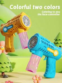 Automatic Handheld Bubble Machine Toy - Outdoor Game, Party Gift - Bubble Blowing Accessories. Electric Bubble Gun. Fine Bubble Generation. Yellow And Blue Color Options (Batteries And Bubble Solution Not Included) - 彩色 - 查看 5