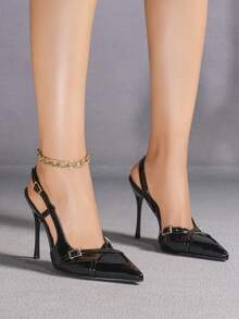 女士黑色优雅简约个性化约会休闲法式时尚高跟鞋 - 黑色 - 查看 2
