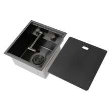 Hidden Kitchen Sink Single Bowl Folding Faucet W/ Drain Assembly Stainless Steel - Black - View 4