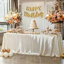 1/5pcs Satin Tablecloth, Wedding Decor Long Tablecloth, Rectangular Smooth Soft Satin Tablecloth, Wedding Party Tabletop Decor, Birthday Party, Suitable For Indoor/Outdoor Restaurant, 58x102 Inches, All Season - Beige - View 9