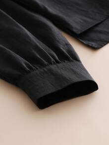 Women's Casual Solid Color Long Sleeve Shirt Black Spring - Black - View 6