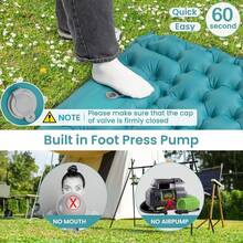 Colchoneta camping doble autohinchable 196x125x10cm con almohadas integradas, esterilla plegable impermeable, ideal para senderismo y actividades al aire libre, color azul tibetano - Azul tibetano - Ver 3