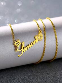 定制款白色锆石皇冠心形名字项链，不锈钢镀层字母吊坠项链，适合作为送给女性和女孩的礼物 - 款式3-金色 - 查看 5