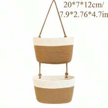 1 Peça Cesta de Armazenamento Suspensa Trançada de Camada Dupla, Organizador Decorativo Destacável, Adequado para Sala de Estar, Banheiro e Quarto, Cesta de Armazenamento Montada na Porta com Vários Compartimentos - Visão 12