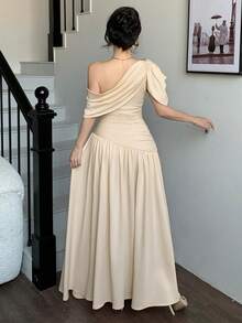 abyoxi Đầm xòe ôm eo xếp ly màu mơ dành cho nữ, thanh lịch và thời trang, phù hợp cho tiệc tùng, hẹn hò, kỳ nghỉ, đám cưới, các dịp trang trọng, tiệc chiêu đãi, Ngày Nhà giáo, Ngày của Mẹ, lễ tốt nghiệp, đầm dài co giãn ôm sát cho mùa xuân và mùa hè. - Màu be - Xem 2