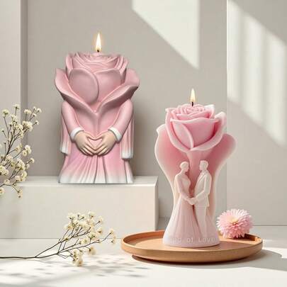 Romantic Valentine's Day Couple Rose Vow Handholding Candle Silicone Mold