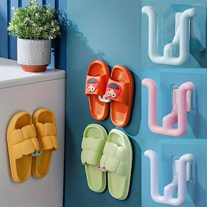 1pc Colorful Self-Adhesive Shoe Rack - Waterproof, Wall-Mounted Shoe Hook, Suitable For Bathroom, Kitchen And Bedroom Decor | Space-Saving, Easy Installation - Modern Style, Plastic Material, Easy To Install