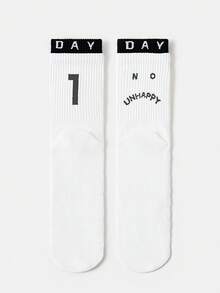 1/7 Pairs Unisex Couple Letter, Number, Smiling Face Pattern Personalized 7-Day Breathable Cotton Crew Socks, Suitable For Travel, Home, Office, Holiday Gifts - Multicolor - View 36