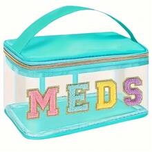 Fashion Chenille Letter Patch Toiletry Bag, MEDS Makeup Bag - Transparent Travel Storage Bag With Handle, Nylon Zipper Toiletry Bag, XSB1207-Toiletry Bag-LY28 - màu xanh lá - Xem 13