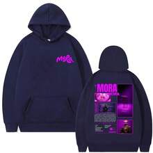 Felpa con cappuccio con stampa grafica del rapper Mora, adatta sia per uomo che per donna, di stile hip-hop, oversize, manica lunga, vintage, streetwear - Grigio Chiaro - Visualizzare 12