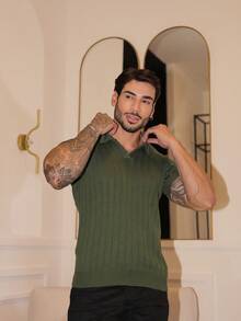 Men's Chic Lightweight Textured Knit Sweater Shirt, High Quality, Perfect For Autumn And Winter, Father's Day. - xanh quân đội - Xem 8